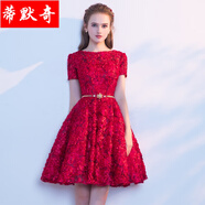 禮服裙女鋼琴演奏演出服女成人歌唱少女聲晚禮服短款宴會(huì)生日晚禮服韓版修身顯瘦主持人派對(duì)小禮服古箏小提琴 酒紅色 L