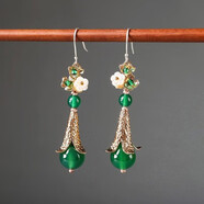 古語(yǔ)今風(fēng) 綠色水滴耳環(huán)女氣質(zhì)長(cháng)款中國風(fēng)復古古典耳飾民族風(fēng)古風(fēng)耳墜女 翠漫華年 精品925銀耳鉤