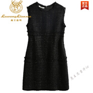 鹿王戀雪 小香風(fēng)背心裙女秋冬新款法式高端配大風(fēng)衣疊穿馬甲裙小個(gè)子氣質(zhì)名媛黑色粗花呢無(wú)袖連衣裙 黑色 L 118斤左右