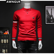 AWNGUR 歐洲站潮牌男士線(xiàn)衣男秋冬季厚款個(gè)性小蜜蜂刺繡毛衣男裝韓版潮流帥氣修身中領(lǐng)針織衫羊毛男 紅色 XXL