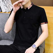 九牧王朝純棉短袖POLO小衫 新款韓版翻領(lǐng)男士半袖時(shí)尚純色帥氣t恤衫男裝 黑色 正常當天發(fā)貨 M 建議體重100-115斤