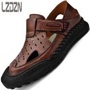 LZDZN镂空男鞋子包头真皮鞋男士皮凉鞋夏季凉拖潮半拖鞋有后跟牛筋洞洞 暗棕 38