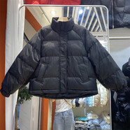 不帶帽子的輕薄羽絨服無帽無冒沒有帽子女短款款小個子白鴨絨寬松面包服外套 黑色 S 80-115斤