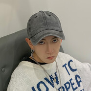 目丸帽子男潮軟頂水洗牛仔棒球帽男顯臉小秋季休閑百搭韓版鴨舌帽男款 淺灰色 標準碼 可調節