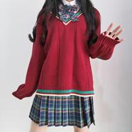 【JK制服官方】秋冬新款圣誕毛衣日系JK制服節(jié)日學(xué)院風(fēng)V領(lǐng)毛衣套頭元?dú)馍倥?長袖一套（4件） S
