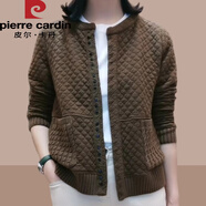 皮爾卡丹（pierre cardin）2025春秋季新款女士短外套開(kāi)衫夾克棒球服休閑上衣中年媽I媽裝針 1914-咖色 L (建議100斤-115斤)