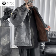 GXMY 燈芯絨棉衣男冬季加絨加厚寬松ins休閑外套男士港風(fēng)潮牌衣服帥氣純色棉服男裝 540加絨黑灰色 L