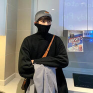 NEW OR MODE高領(lǐng)毛衣男秋冬季潮牌寬松保暖情侶針織衫休閑慵懶打底線(xiàn)衣服男裝 黑色 L