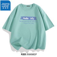真維斯（JEANSWEST）短袖T恤男2025夏新款純棉半袖肥佬印花簡(jiǎn)約胖子體恤衫百搭大碼汗 豆綠（你好生活） 6XL