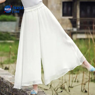 NASALIKE雪紡裙褲白色休閑褲女文藝寬松禪修打坐闊腿瑜伽褲大擺褲裙佛笑緣 九分白色超大擺88CM M 建議80-100