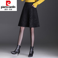 皮爾卡丹（pierre cardin）小香風(fēng)格子a字短裙女秋冬毛呢半身裙高腰中裙小個(gè)子大擺傘裙半裙 黑色. 89221款 M 20
