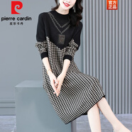 皮爾卡丹（pierre cardin）羊|絨毛針織連衣裙女內(nèi)搭加厚秋冬新款高端大牌時尚打底毛衣裙 千鳥格【高品質(zhì) 現(xiàn)貨】 L