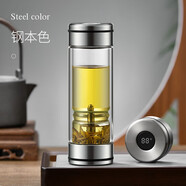 壹滴水（edish）茶水分離杯雙層玻璃過濾泡茶杯男女士家用辦公商務(wù)杯子320ML 鋼本色(禮盒裝)