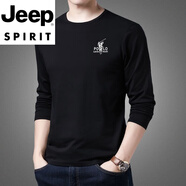 JEEP SPIRIT棉質(zhì)長(cháng)袖t恤男2025春秋季薄款韓版潮流中青年休閑圓領(lǐng)印花體恤男 5POLO-黑色 165/M建議90-115斤