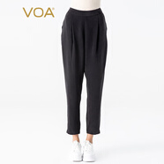 VOA30姆米重磅桑蠶絲自然腰松緊帶口袋通勤百搭真絲九分哈倫褲 KE871 北角夜色（B08） L