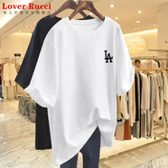 LOVER RUCCI粉色t恤女夏季短袖2025年歐貨大版純棉中長款寬松遮屁股上衣服ins LA白色 M 建議110-135斤
