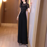 尚簡(jiǎn)紛黑色網(wǎng)紗拼接連體褲女秋新款2025時(shí)尚氣質(zhì)修身顯瘦闊腿連身褲套裝 圖片色 S