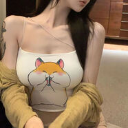 奈久留美辣妹吊帶內搭上衣背心女打底純欲風(fēng)甜辣小心機性感短款露臍外穿 白色卡小黃頭 L 111-120斤