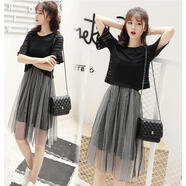 蘭威費雷145CM夏季新款女裝150CM嬌小矮個(gè)子女生加小碼連衣裙套裝 黑色 S 75斤-95斤