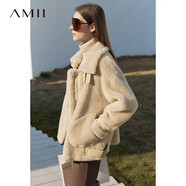 AMII時(shí)尚摩卡棕初剪羊毛皮草外套冬季新款鹿皮絨羊羔毛加厚大衣女 淺杏 165/88A/L