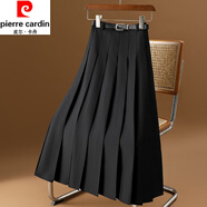 皮爾卡丹（pierre cardin）灰色西裝中長(zhǎng)款半身裙女春秋復(fù)古顯瘦a字長(zhǎng)裙氣質(zhì)休閑百褶裙子 黑色 M