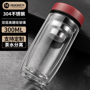 慕馨（moosen）玻璃杯水杯子泡茶杯商務(wù)辦公防摔隔熱定制印LOGO便攜耐高溫 【摔碎終生保賠】紅色300ml