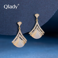 Qlady小裙子貓眼石銀耳釘女學(xué)生韓版簡(jiǎn)約幾何時(shí)尚耳環(huán)女氣質(zhì)潮流耳墜925銀針輕奢耳飾生日禮物送女友 金色