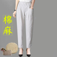 鳳倪中年女亞麻長(cháng)褲女士夏天穿的棉麻褲子女夏季薄款寬松休閑九分褲潮 灰【束口袋】 2XL110-125斤