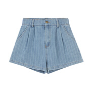 BASIC HOUSE/百家好牛仔短袖外套女夏季新款寬松牛仔短褲 藍色短褲 S