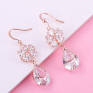 S925銀耳勾花朵耳環(huán)女氣質(zhì)韓國簡(jiǎn)約長(cháng)款耳釘水晶日韓時(shí)尚顯臉瘦的耳墜 玫瑰金色花朵白鋯石耳環(huán) A5054