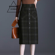 SHIROMA半身裙毛呢中長(cháng)款秋冬新款時(shí)尚韓版高腰顯瘦包臀裙單排扣格子一 黃格 M