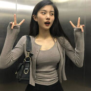 魁熙小香風(fēng)洋氣齡女神兩潮春天穿的復(fù)古港風(fēng)早秋吊帶背心套裝女 針織開衫 單件 XL 建議115-130斤