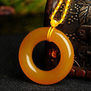 至翠齋  瑪瑙圓環(huán)平安扣玉石吊墜 黃玉髓項墜項鏈   男女款掛件掛飾