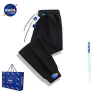NASA LIKE官方潮牌褲子男春夏季寬松休閑褲加絨百搭純色男士運動大碼衛(wèi)長褲 NASA聯(lián)名-黑色 6XL（建議215-230斤）