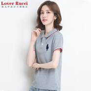 LOVER RUCCI法國(guó)純棉t恤女寬松2025新款有翻領(lǐng)短袖運(yùn)動(dòng)polo衫定制logo工作服 灰色 XL