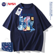 NASA GISS聯(lián)名圓領(lǐng)oversizet恤男夏ins潮牌高街大碼寬松情侶裝t恤高街ins潮 3147深藍色 4XL 建議190-220斤
