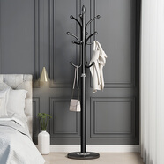 木樽歐式衣帽架臥室衣架落地客廳簡(jiǎn)約鐵藝掛衣架室內單桿收納衣服架子 理石底座(30cm加寬1.5cm加厚) 黑