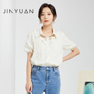 金苑碎花雪紡女2022夏季新款寬松時(shí)尚設(shè)計(jì)感甜美短袖上衣A222115 米白 S