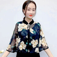 ESQTJF 夏季薄披肩外套女2023新款潮雪紡外搭開衫斗篷衣時尚披風 9617盛世金牡丹