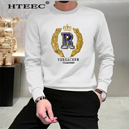 hteec 香港潮牌秋季新款衛衣男士長(cháng)袖體恤修身亮片重工男裝上衣打底衫 白色 M
