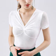 尹振天女式網(wǎng)紗跳舞衫韓版透明中袖t恤女修身緊身蕾絲V領(lǐng)顯瘦五分袖上衣 白色短袖 2XL