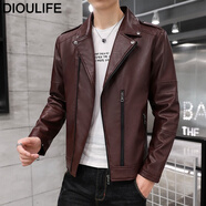 DIOULIFE皮衣男春季男士工裝夾克PU皮上衣外套百搭男生春春季機(jī)車(chē)皮夾衣服 819酒紅 L