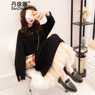 丹珠娜針織連衣裙2024秋冬季新款女裝過膝加厚毛衣女寬松網(wǎng)紗打底裙子女 黑色（拍下2-3天安排發(fā)貨） 均碼