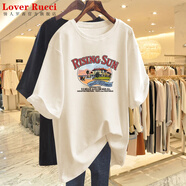 LOVER RUCCI法國(guó)夏季純棉歐貨2025新款短袖t恤女裝寬松質(zhì)感中長(zhǎng)款半袖上衣潮 杏色G1693-RISING】 L 建議110-135斤