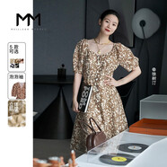 麥檬MM商場(chǎng)同款2023春夏新款冰絲碎花裙子法式連衣裙女5E4392541 焦糖色5E4192161 S