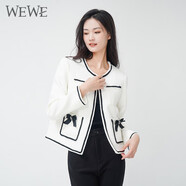 唯唯（WEWE）秋季新款女裝經(jīng)典背白撞色法式小香風(fēng)短外套通勤風(fēng)上衣 米白 S(160)