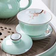 唯古 青瓷三才蓋碗茶杯單個青花瓷陶瓷大號古代敬茶沏茶泡茶杯功夫茶具三炮臺小清新 梅花蓋碗（滿杯150ml）
