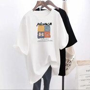 歐妤短袖t恤女夏季韓版學(xué)生中長(cháng)款寬松休閑上衣打底衫女 B099白色四小熊 2XL建議120-130斤