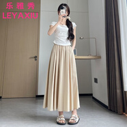樂雅秀半身裙女2025新款夏季薄款高腰a字顯瘦傘裙百褶長裙小個(gè)子山本裙 奶杏色 M 建議體重101-125斤