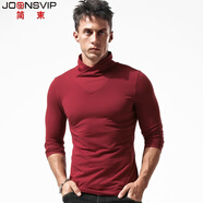簡(jiǎn)束清倉斷碼直降半高領(lǐng)長(cháng)袖t恤男緊身修身秋衣春秋季彈力打底衫潮 棗紅色 M 建議60kg左右修身